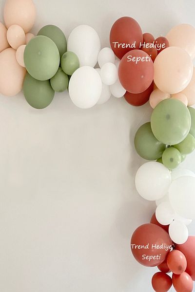 Trend Hediye Sepeti Sea Sand Mold Green White Burnt Orange Pastel Balloon Chain 100 Pieces Retro
