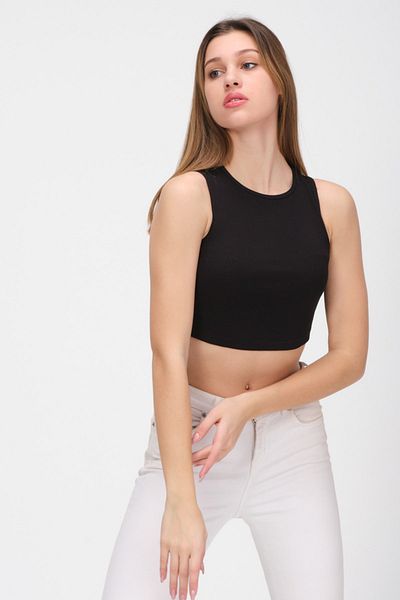 PUNKY CAT Women's Black Sleeveless Crop Blouse
