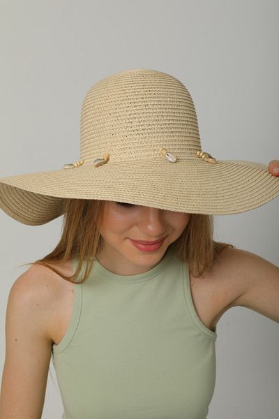 MARBERRY Beige Seashell Detailed Straw Women's Hat