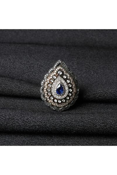 Altınöz Mücevherat Elmas Safir Taşlı Rose Altın Yüzük