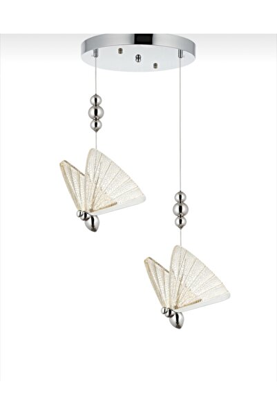 burenze Luxury Modern Kelebek Sarkıt Led Avize Krom 2’li Ledli Avize