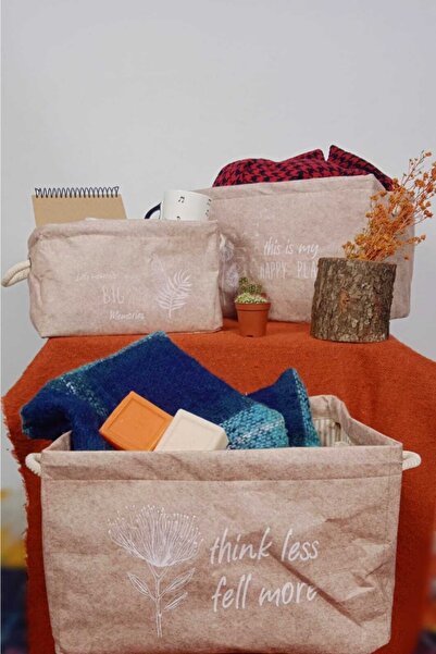 CimriKese Set de 3 organizatoare cu mânere din pâslă, maro