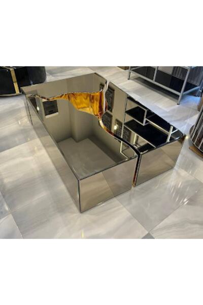 LUXURY VİLLA Luxury Bronz Aynalı Tekerlekli Orta Sehpa 80x120 Yükseklik 32 Cm