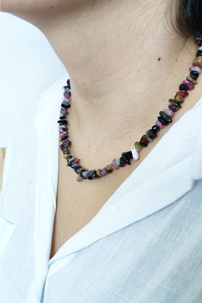 Armis Tourmaline Stone Natural Cracked Stone Necklace
