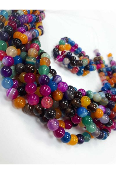 Yüksel Boncuk 8 Mm Mixed Color Agate Natural Stone String (1 SEQUENCE)
