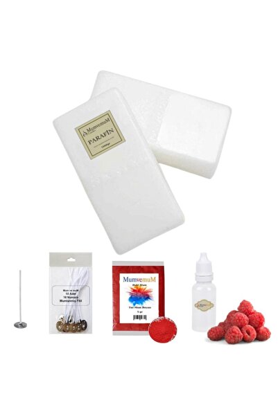 MumvemuM Mum Yapma Seti 1kg Parafin (stearik Asit Içinde) Kırmızı Boya Frambu...