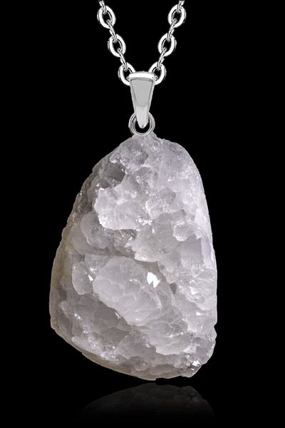 Tesbih Atölyesi Certified Raw Piece Natural Crystal Quartz Stone Pendant