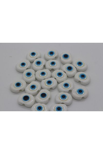 Hobimos Large Flat Model Plastic Evil Eye Bead, 20x28mm White Evil Eye Bead (20 PCS BEADS)