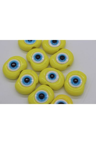 Hobimos Iri Flat Model Plastic Evil Eye Bead, 20x28mm Yellow Evil Eye Bead (20 PIECES OF BEADS)