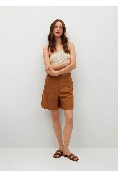 MANGO Woman Dámský ecru prolamovaný pletený bavlněný top
