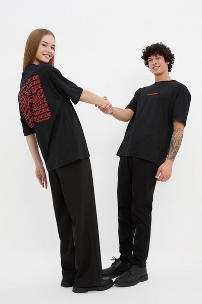 Trendyol Collection Μπλουζάκι με στάμπα μαύρου μεγάλου μεγέθους - κοντό μανίκι TMNSS21TS3344