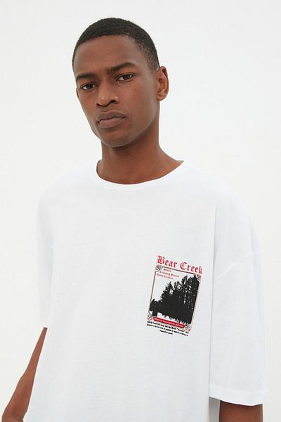 Trendyol Collection White Relaxed/Comfortable Cut 100% Cotton Back Printed T-Shirt