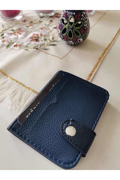 MKM Navy Blue Snap Card Holder