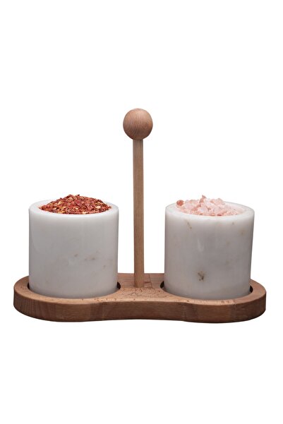 Kenpool طقم توابل من الرخام باللون الأخضر مكون من قطعتين مع حامل خشبي باللون ...