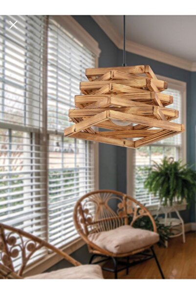 Evimdesign Piramit Tekli Ahşap Sarkıt Ahşap Avize