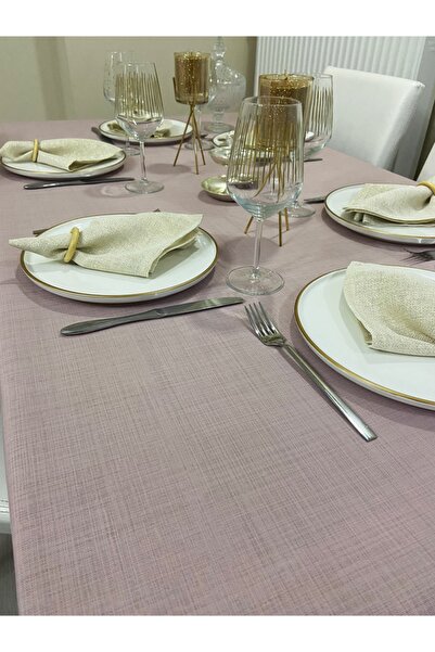 Zeren Home Linen Look Glitterless Bougainvillea Tablecloth Powder Pink 13 Pieces