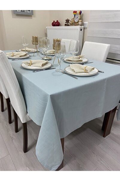 Zeren Home Keten Görünümlü Simsiz Begonvil Masa Örtüsü Açık Mint 13 Parça
