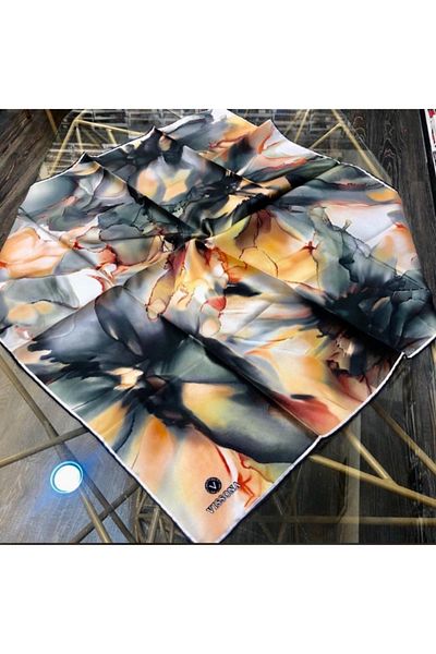 Vissona Twill Silk Scarf Emerald Green - Mustard 14215 36 09