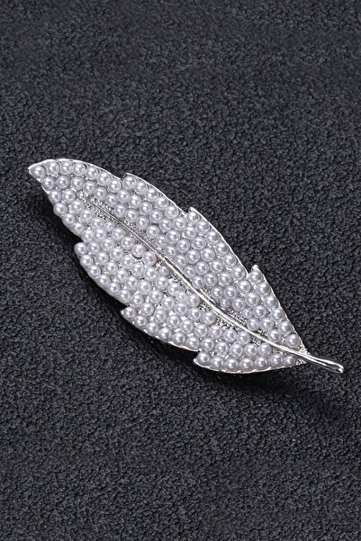 Dora Accessories İncili Gümüş Renk Yaprak Broş