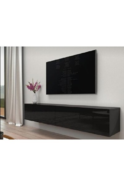 MAC DİZAYN Adresan Tv Ünitesi Tv Sehpası Parlak Siyah Highgloss 200 Cm
