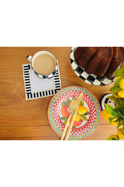 ge living Black and White Checkered Cocktail Napkin - 2 Linen Presentation Holders