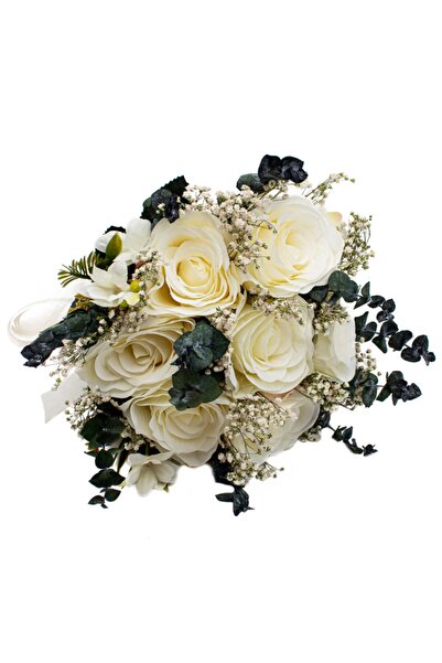 Lora Wedding Yapay Gül Ve Kurutulmuş Çiçekli El Buketi