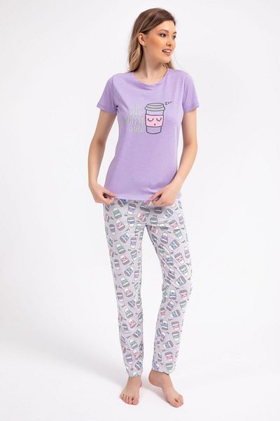 Arnetta Eat Sleep Coffee Repeat Lilac Women's Pajama Set