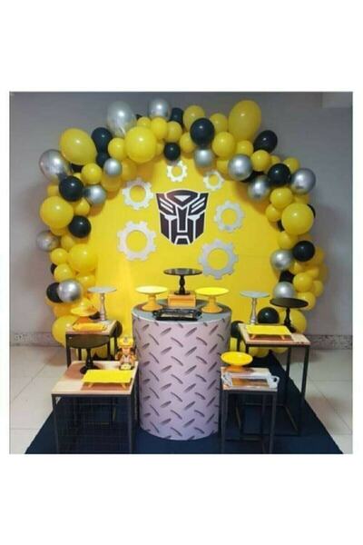 LOTUS PARTY 100 Pieces - Pastel Yellow and Black - Chrome Silver Balloon Chai...