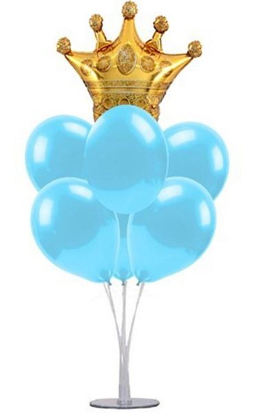 MERİ PARTİ Balloon Stand with Blue Balloons with Crown - 1 Stand and 10 Metallic Balloons and 1 Foil Crown