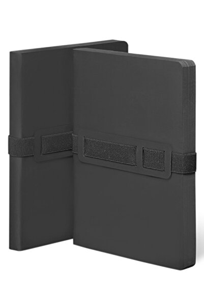NUUNA Notebook Voyager L Black (Phone and Pen Holder with Elastic Stripe - 256 Pages with Gray Dots)