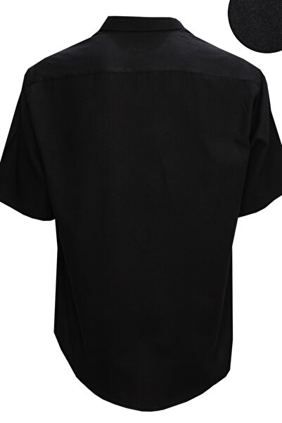 Varetta Men's Black Short Sleeve Large Size Cotton Satin Collar Buttoned Shirt