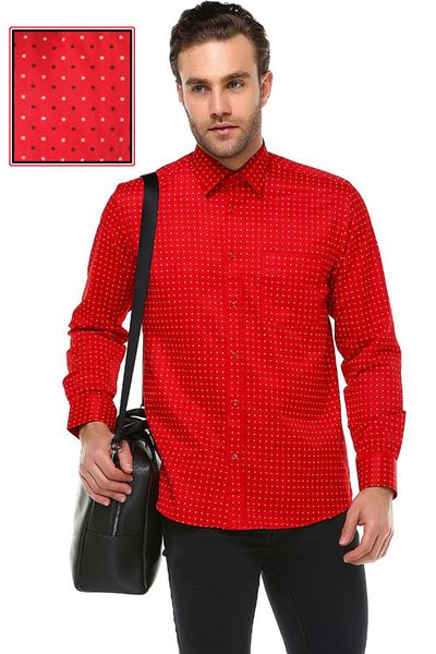Varetta Men's Red Classic Cut Printed Long Sleeve Shirt