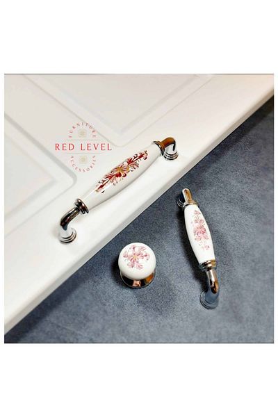 Red Level Modern Ruby Cabinet Drawer - Furniture Kitchen Handle with Chrome, Porcelain and Handle Detail 148