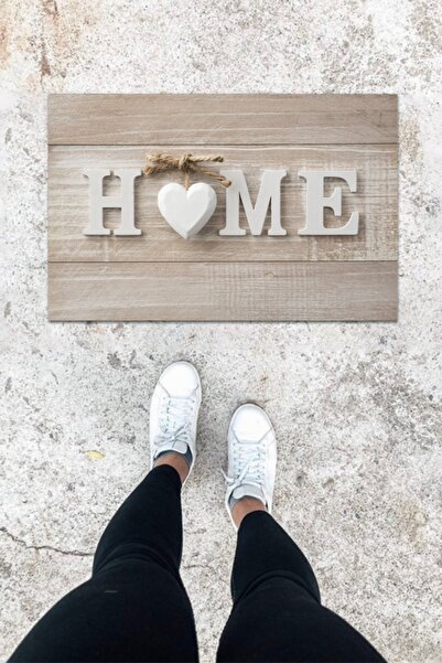Silkcoat Home Dijital Baskı Beyaz Dış Ve Iç Mekan Kalp Desen Kapı Önü Paspası