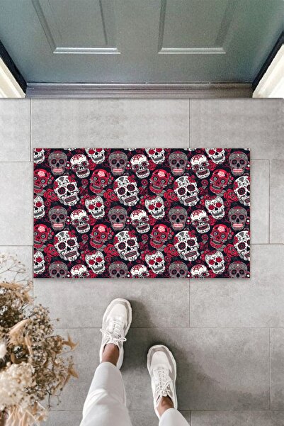 Silkcoat Home Multi-Purpose Digital Printing Red Multi-Skull Outdoor and Indoor Door Mat