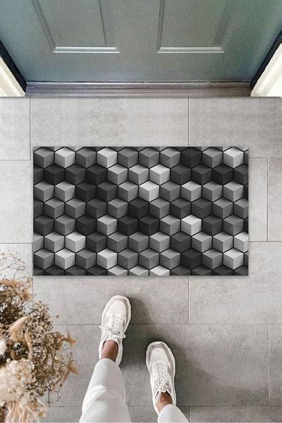 Silkcoat Home Multi-Purpose Digital Printing Anthracite Cube Outdoor and Indoor Mat