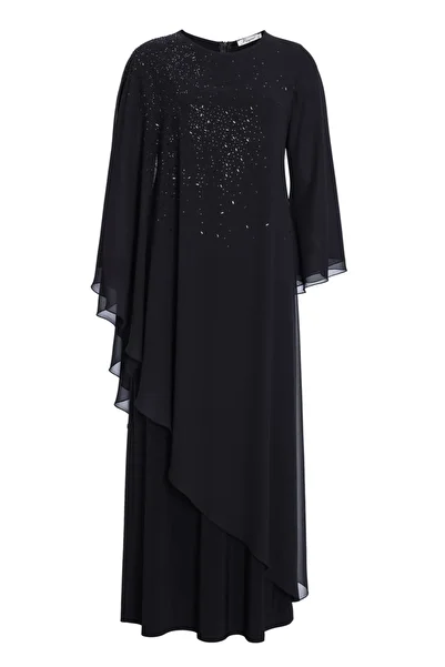 MİYORO Asymmetrical Form Stone Detailed Large Size Dress