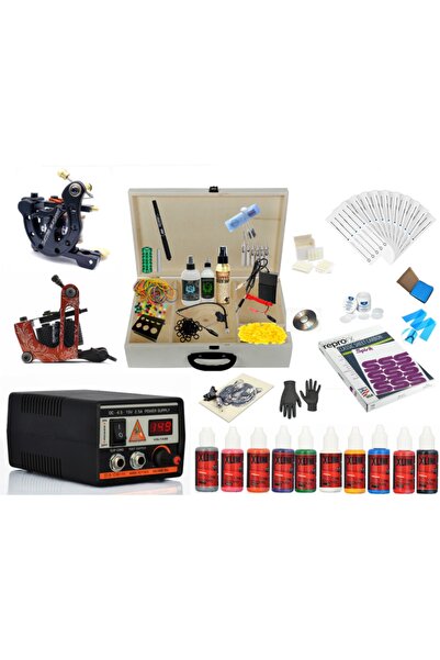 Çift Makinalı Çantalı Dövme Seti Tattoo Set Horse Orange
