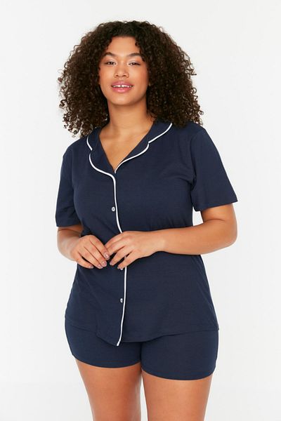 Trendyol Curve Große Größen in Pyjama-Set - Dunkelblau - Unifarben