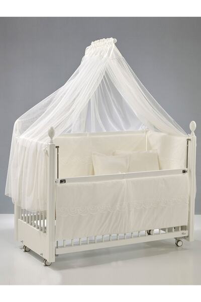 Meltem Smart Kral Anne Yanı Ahşap Sallanır Beşik 60x120 cm (beyaz-krem)