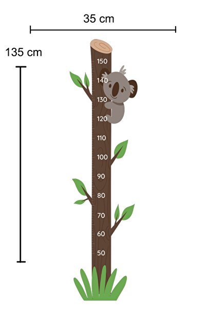Sepet Yıldızı Sevimli Koala Boy Ölçer Sticker 35x135 Cm