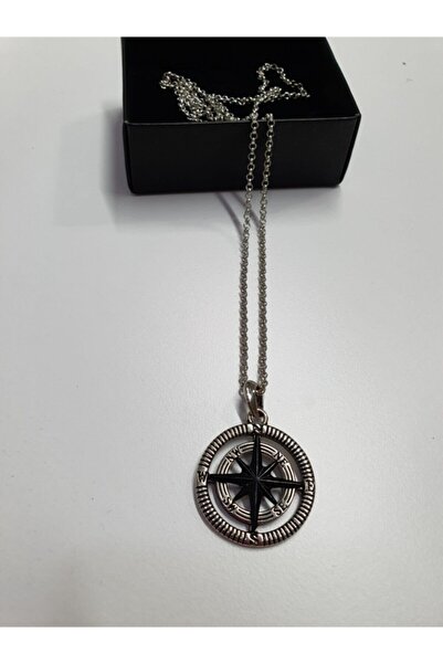 ERKEK KOLYE STORE Pusula Kolye Unısex Ince Zincirli 70 cm Siyah