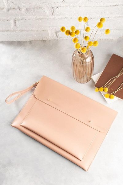 DK LEATHER حقيبة كمبيوتر محمول متوافقة مع جهاز Macbook Air Pro 13 مقاس 13.3 مقاس 14 بوصة باللون الوردي للنساء، وحقيبة كمبيوتر محمول وحقيبة