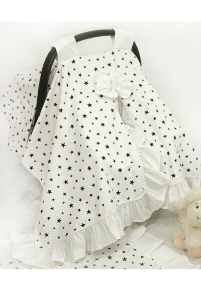 Babynest Puset Örtüsü Beyaz Ve Siyah Yıldız Fırfırlı