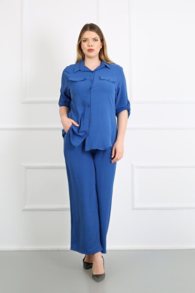 By Alba Collection Ženska košulja veće veličine od indigo ayrobin tkanine