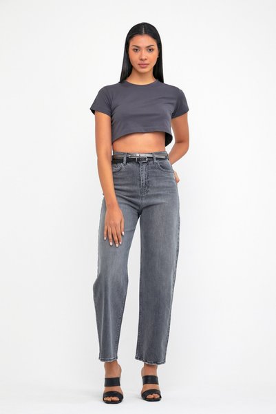 cracpot Wide Leg Medium Lycra Back Pocket Slouchy Jeans with Embroidery Detail