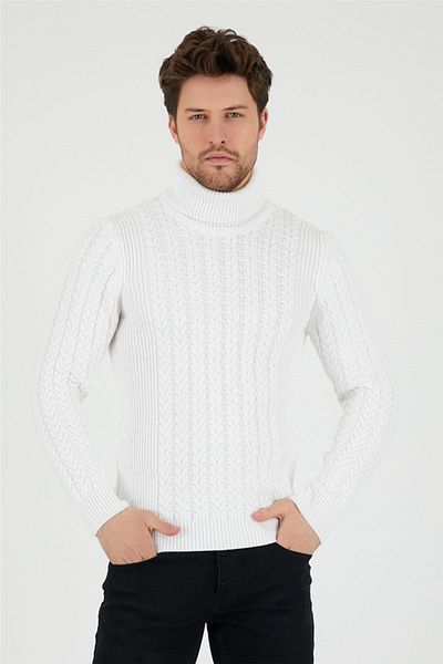 COOL TARZ White Men's Knitted Patterned Turtleneck Knitwear Sweater-trz8146r12s
