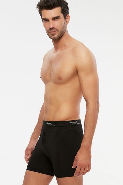 Kom Ανδρικό χτενισμένο βαμβακερό Lycra Compact Long Boxer με διπλό κουμπί 6 τεμαχίων μαύρο S-3xl