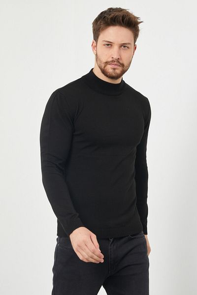 DawRazz Tricotaj pentru bărbați, cu gât complet, pulover simplu, pachet de 2 (negru - alb)