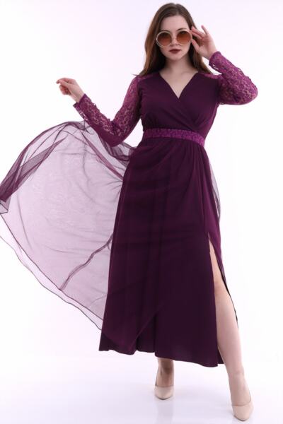 Fasmia فستان من التول مزدوج الصدر باللون البرقوق F133